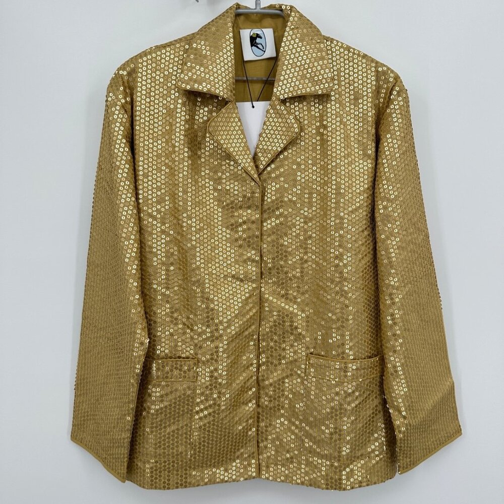 Sleeper Supernova Gold Sequined Button Front Shirt size M Medium Oversized